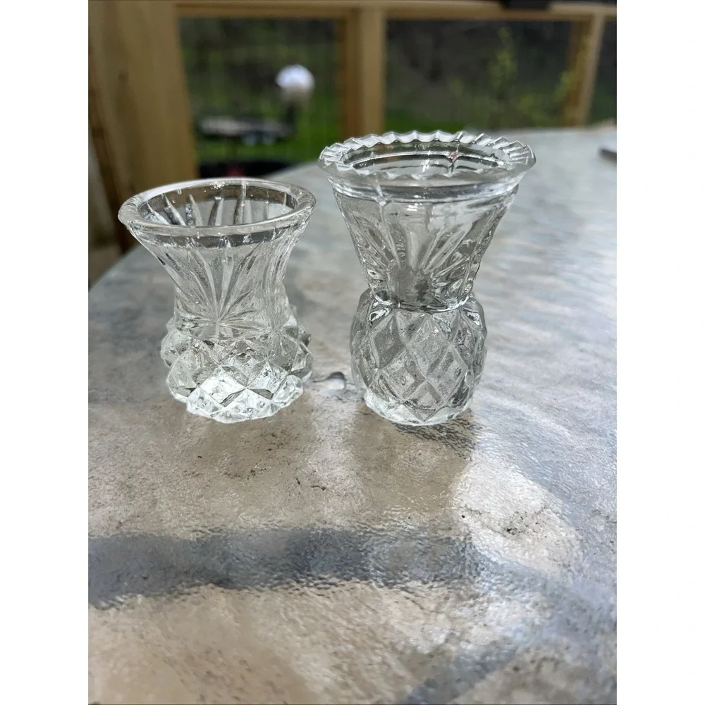 2 Vintage Small Clear Glass Toothpick Or Flower Holder
